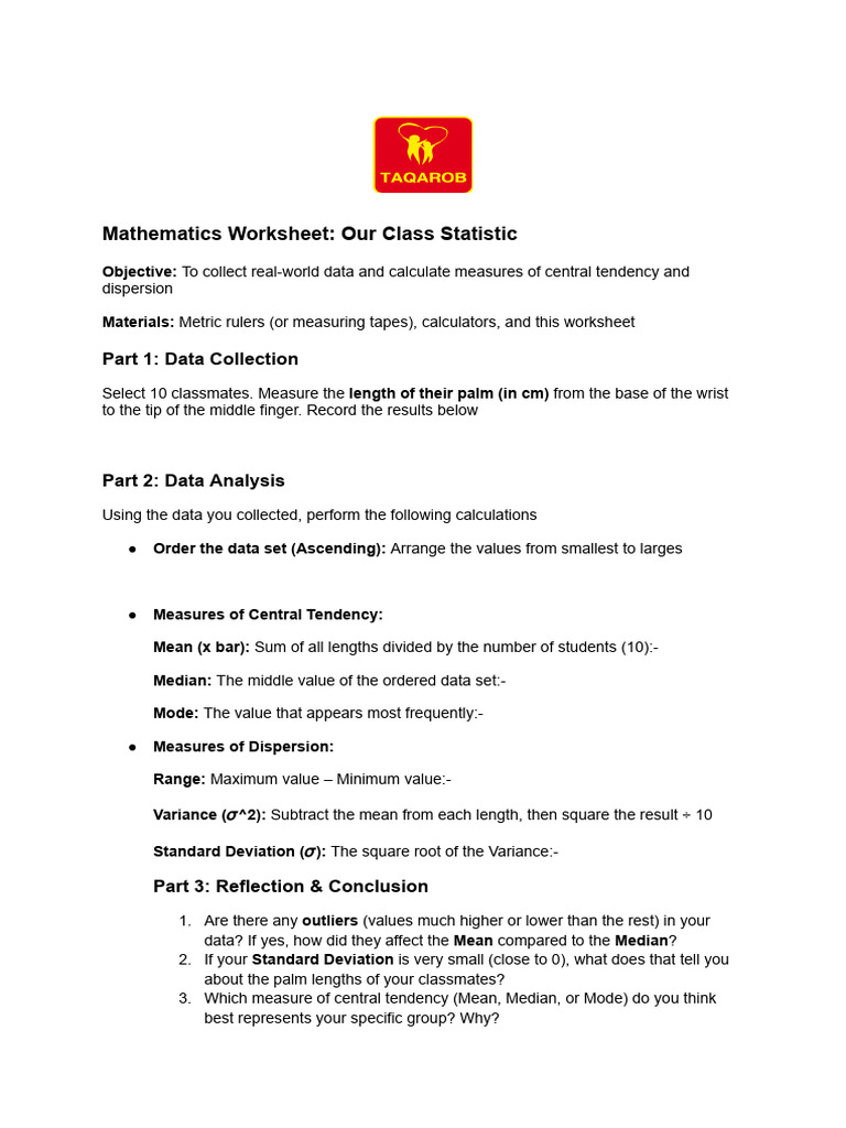Statistic Worksheet | PDF | Median | Mean