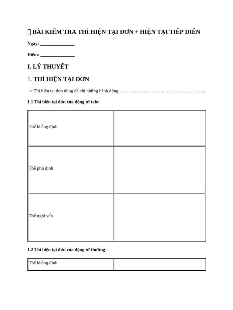BÀI KIỂM TRA THÌ HTD + HTTD | PDF