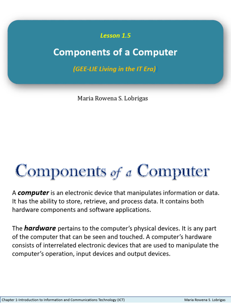 Lesson 1.5 Components of a Computer 1 | PDF | Computer Data Storage ...