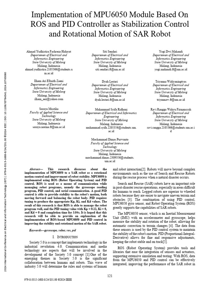 Implementation of MPU6050 Module Based on ROS and PID Controller as ...