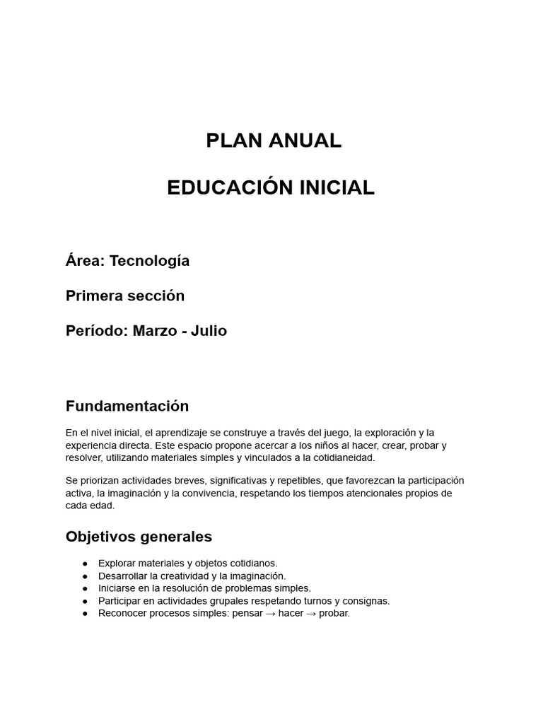 PLAN ANUAL - 1 SECCION | PDF | Educación de la primera infancia ...