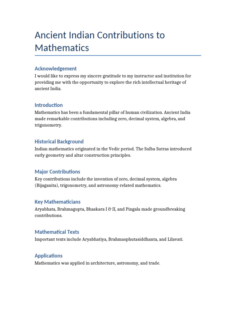 Ancient Indian Mathematics Assignment | PDF