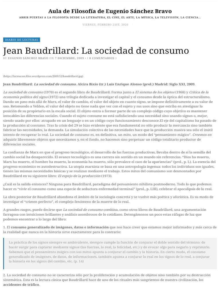Jean Baudrillard_ La Sociedad de Consumo – Aula de Filosofía de Eugenio ...