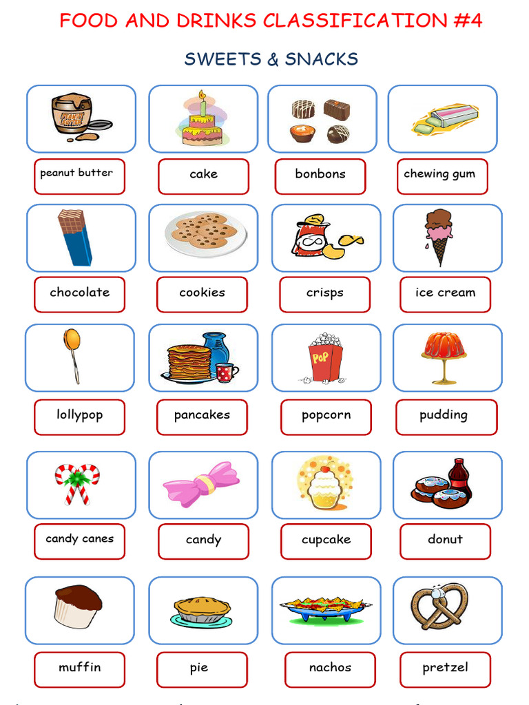 Food Drinks Classification 4 Sweets Snacks Picture Dictionaries 16653 | PDF