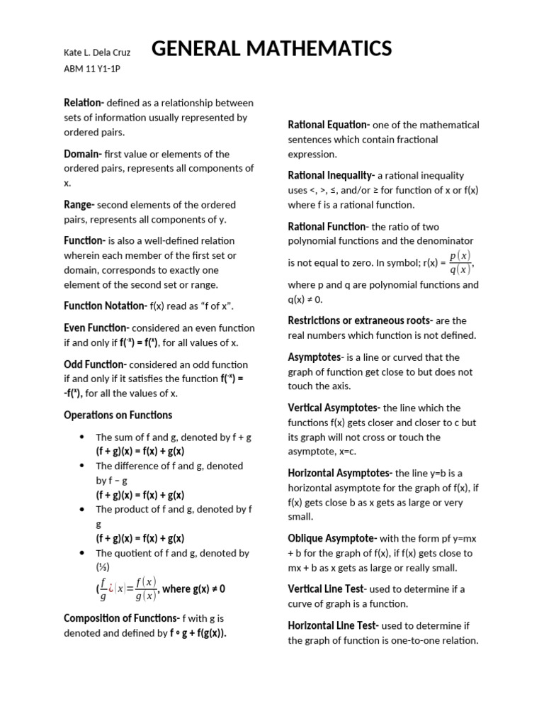 Genmath 1st Q Reviewer | PDF | Function (Mathematics) | Asymptote