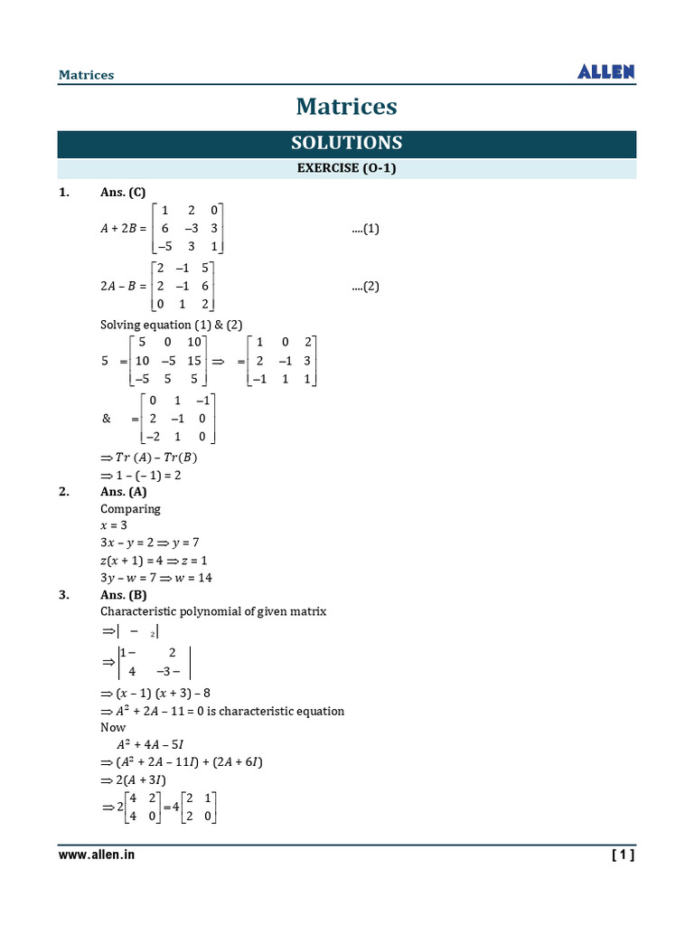 Matrices - Exercise Solution | PDF | Functions And Mappings | Linear ...