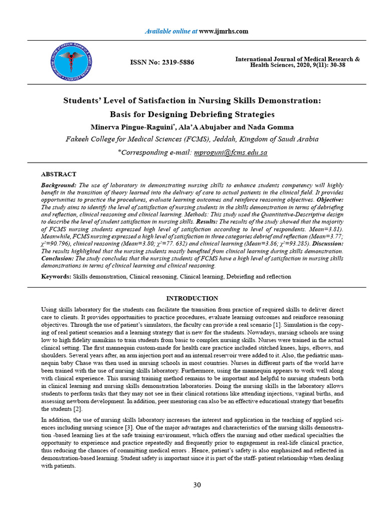 Students Level of Satisfaction in Nursing Skills Demonstration Basis ...