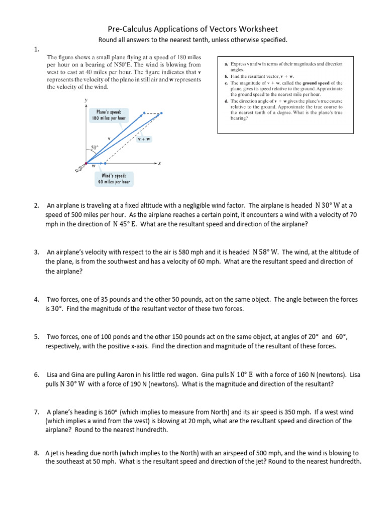 Applications of Vectors Worksheet (1) | PDF | Force | Quantity