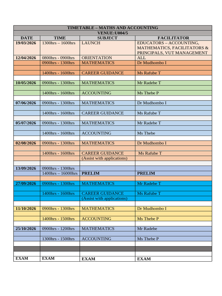 Timetable | PDF