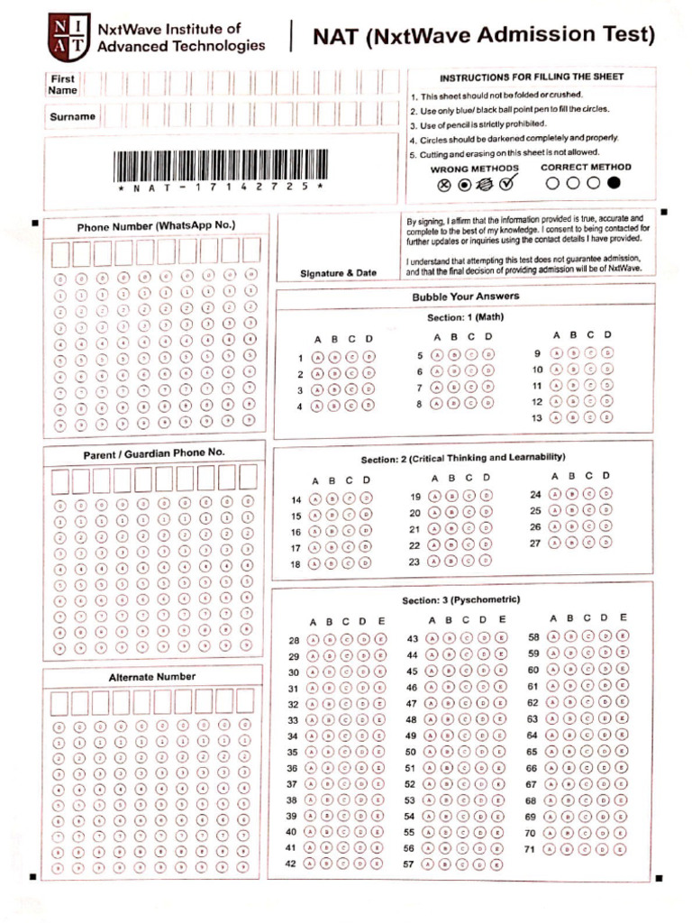 NAT Exam Model Paper 2025 | PDF
