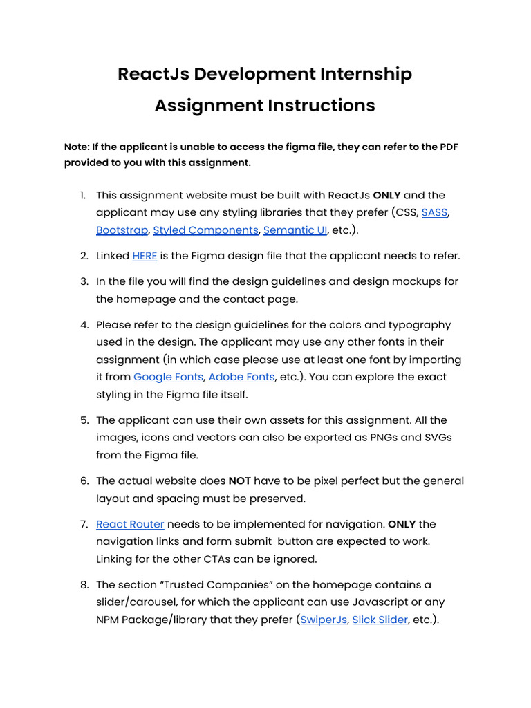 ReactJs Development Internship - Assigment Instructions | PDF