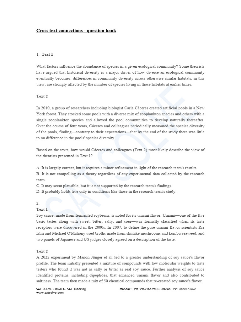 Cross Text Connections - Question Bank | PDF | Taste | Umami