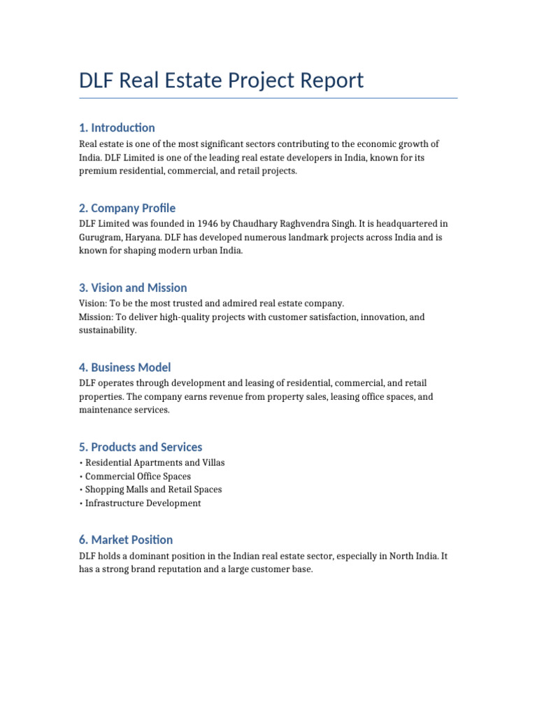 DLF Real Estate Project Report | PDF