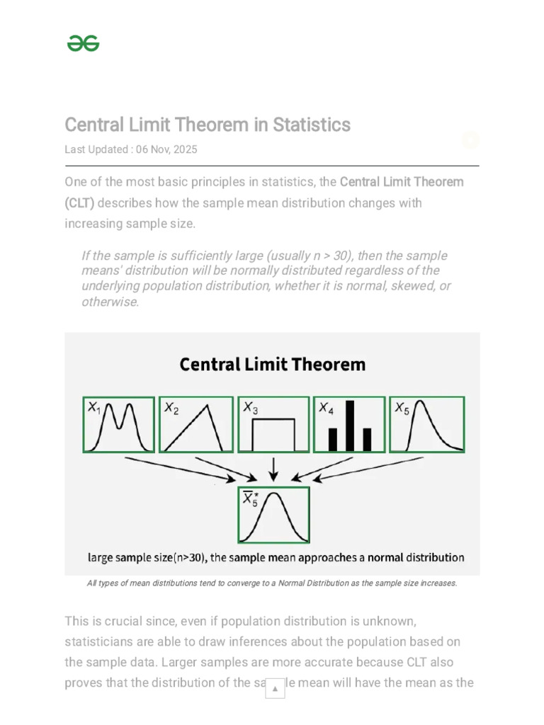 Central Limit Theorem | PDF | Normal Distribution | Sample Size ...