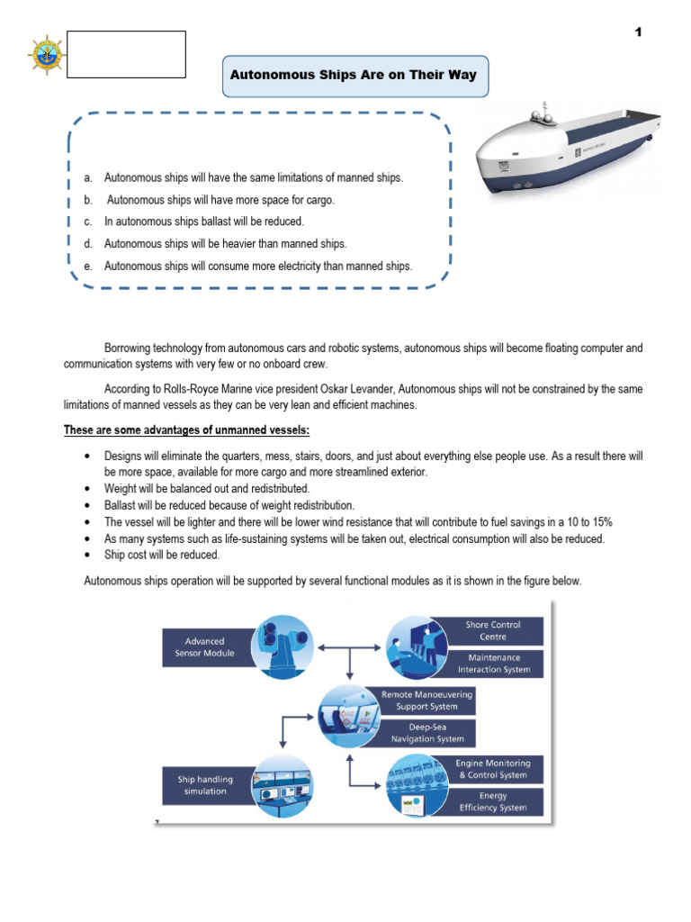 New Lesson Onbord Autonomous Ship Systems Autonomous Ships Are on Their ...