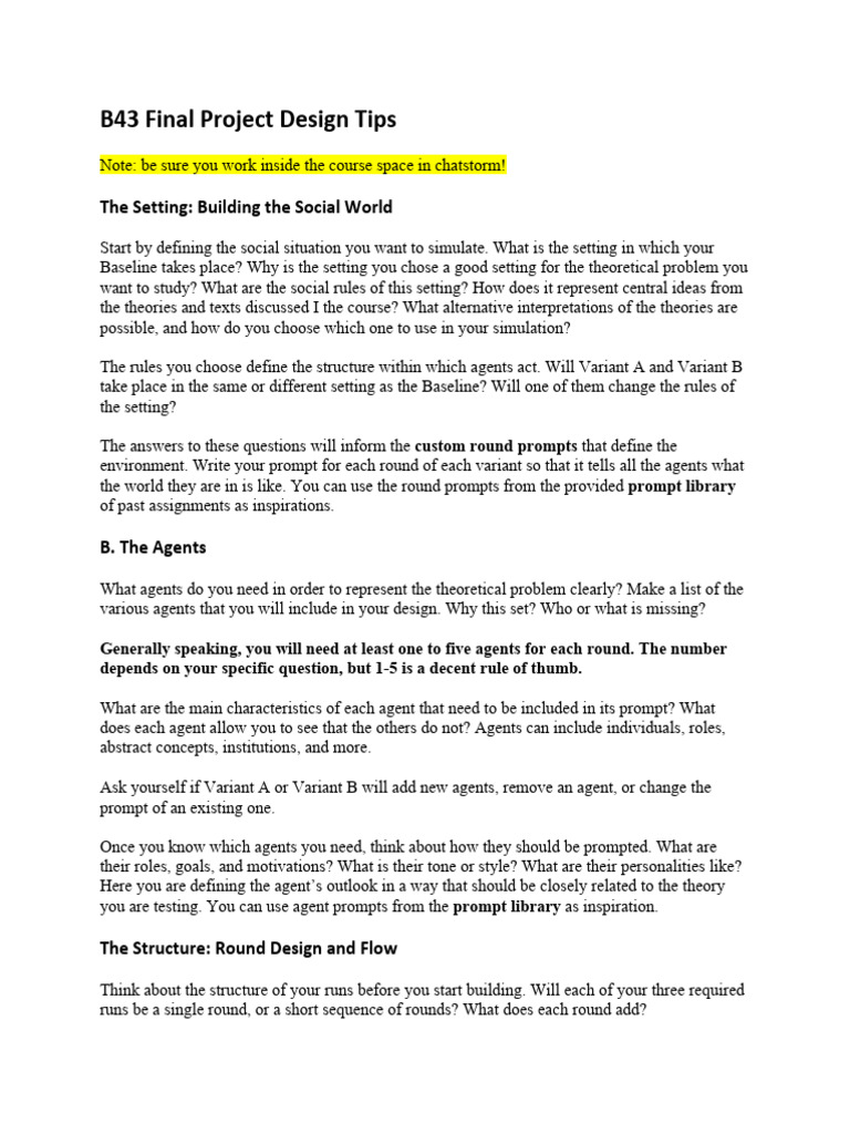 B43 Final Project Design Tips-1 | PDF | Hypothesis | Experiment