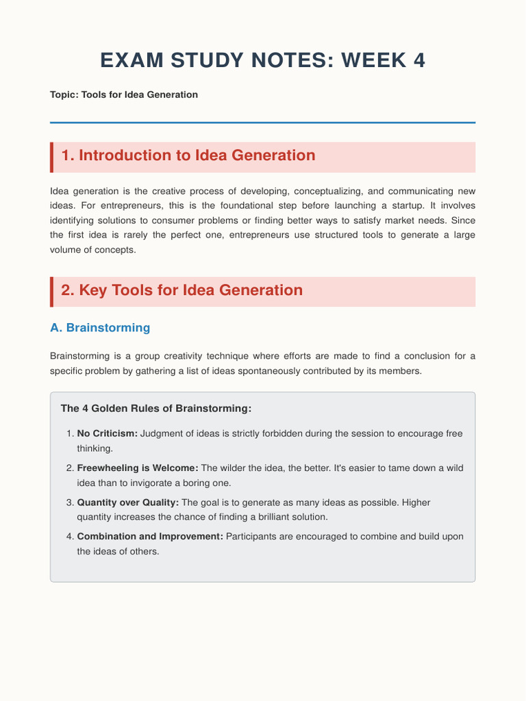 Week4 Idea Generation Notes | PDF | Focus Group | Brainstorming
