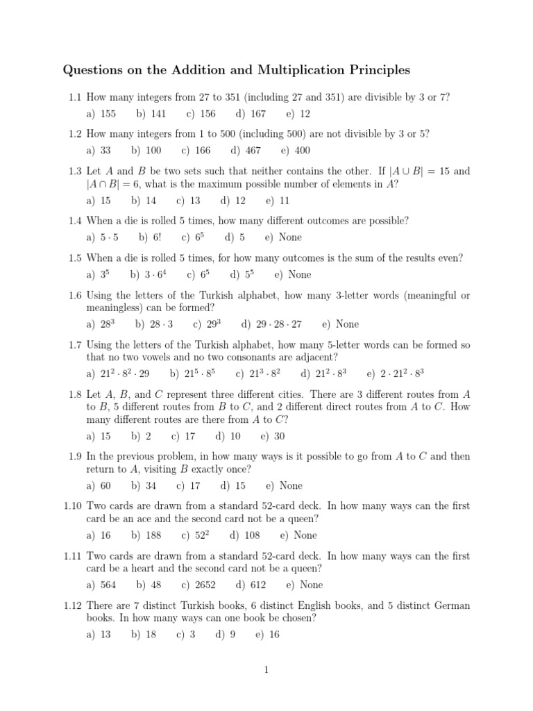 Addition and Multiplication Principle | PDF
