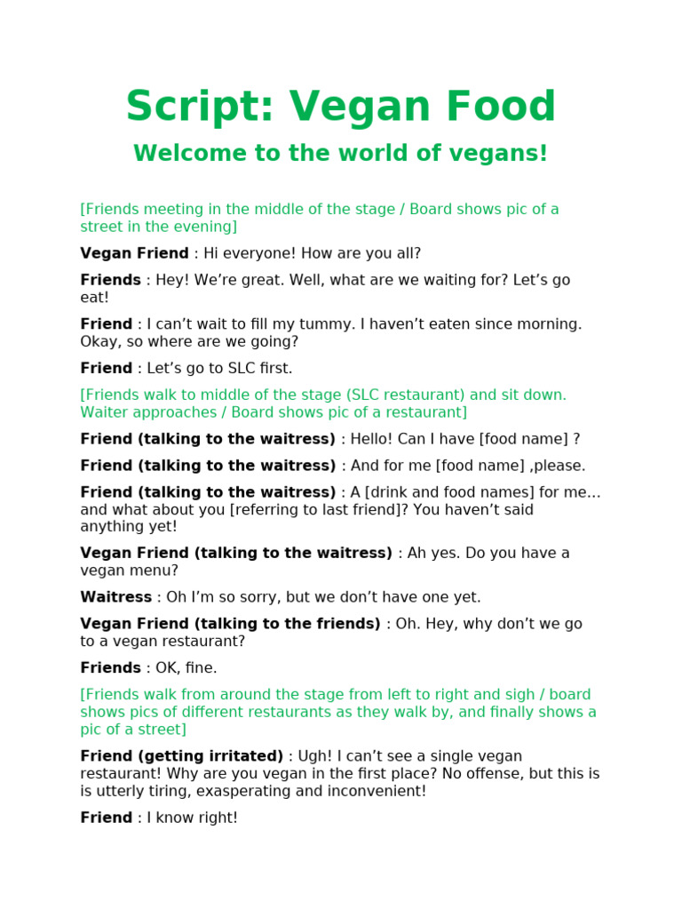 Vegan Food - Script 3 1 (1) | PDF | Waiting Staff