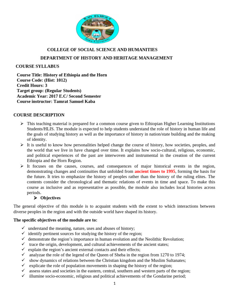Hist common New Course outline | PDF | Ethiopia