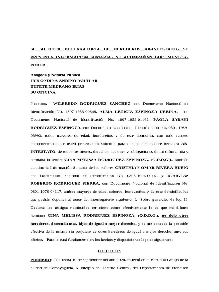 HERENCIA - DANY MEDINA 2024 GINA ABI-TESTATO (Autoguardado) | PDF ...