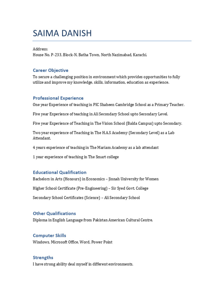 Saima Danish Cv | PDF