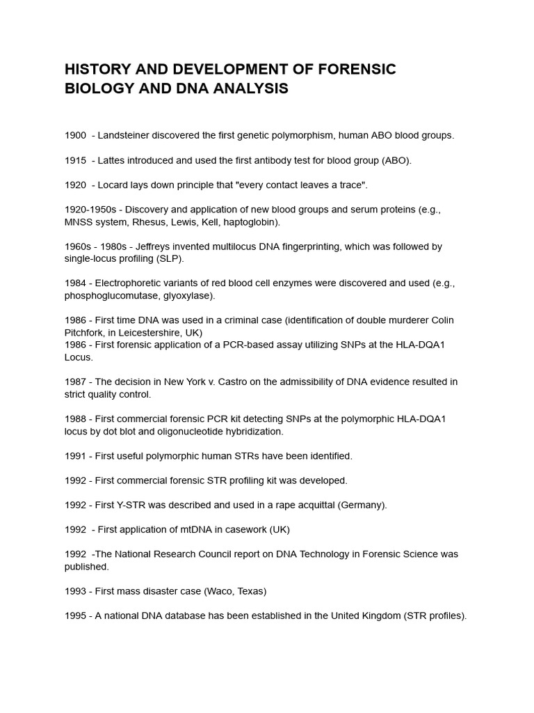 History of Forensic Biology | PDF | Dna Profiling | Forensic Science