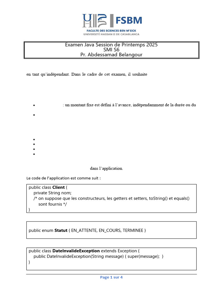 Exam Java2025 | PDF | Java (Langage de programmation) | Programmation ...