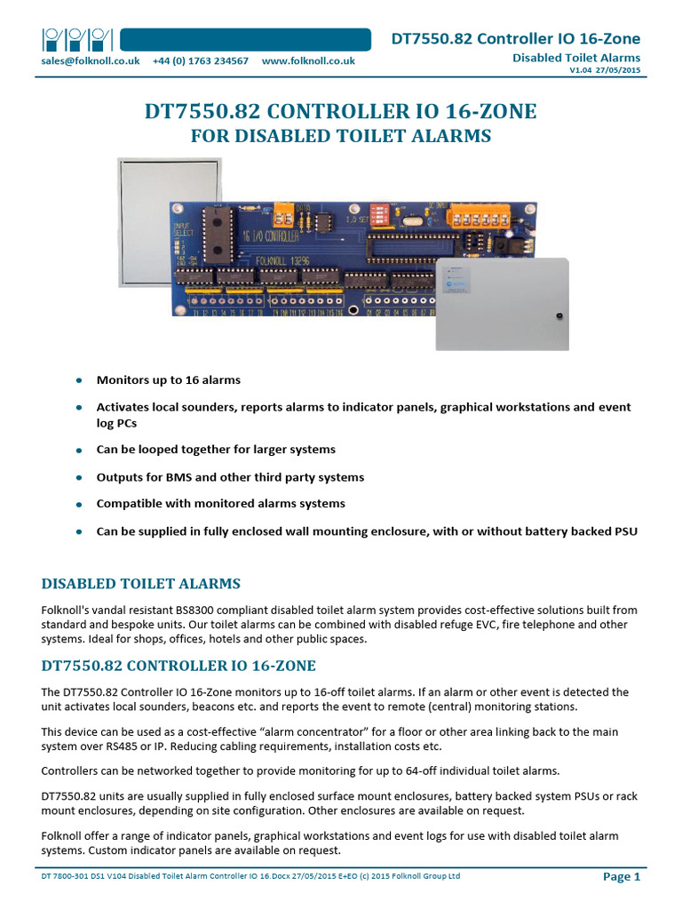 DT 7800-301 DS1 Disabled Toilet Alarm Controller IO 16 | PDF | Computer ...