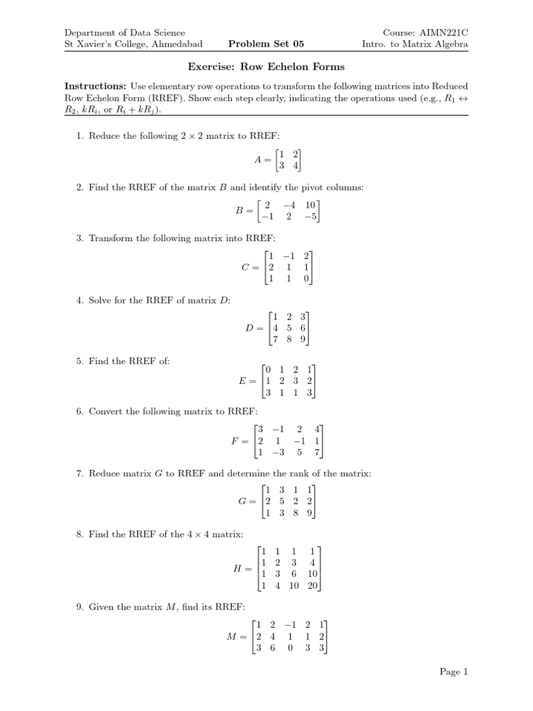 PS 05 | PDF | Matrix (Mathematics) | Algebra