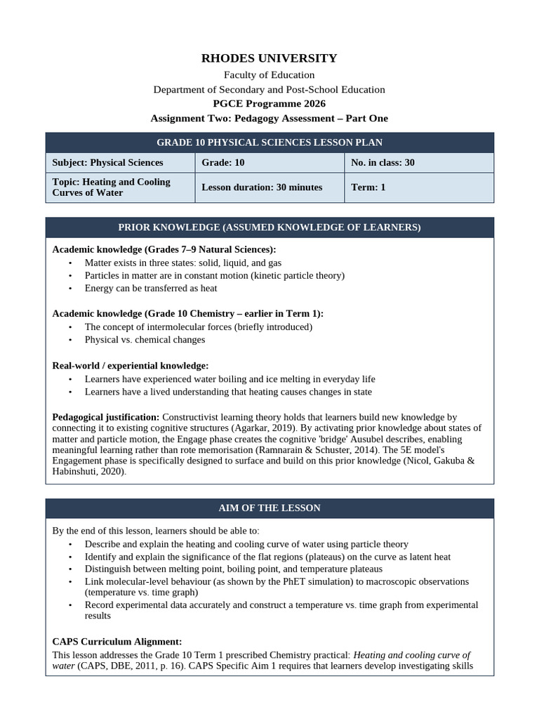 Grade 10 lesson plan for 23 April 2026 assignement lesson (1) | PDF ...