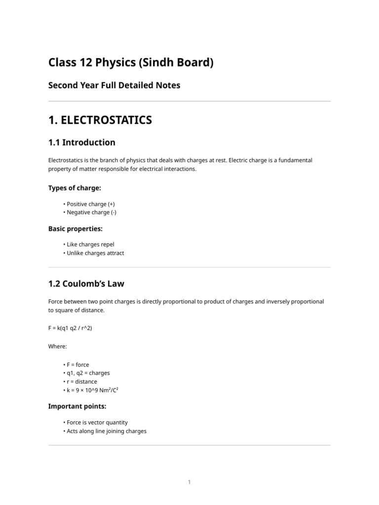 Class 12 Physics (Sindh Board) - Second Year Complete Notes | PDF ...