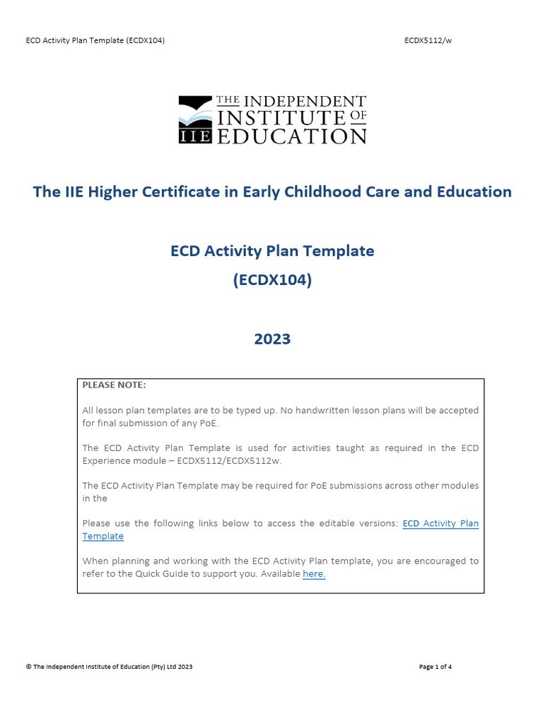 ECDX5112_ECDX104_ECD Activity Plan Template (2) | PDF | Senses ...