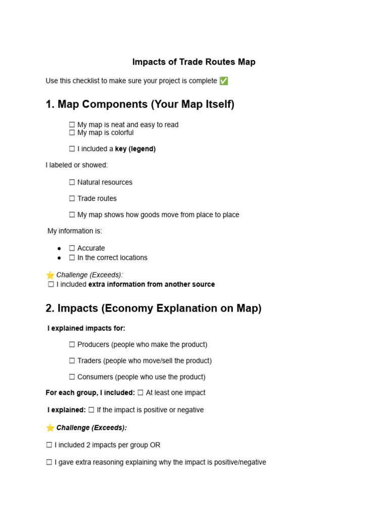 Trade Route Map Checklist | PDF