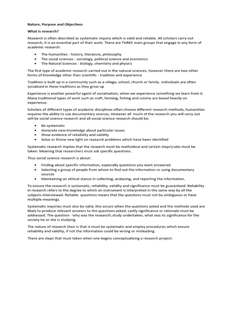 nature, purpose and objectives | PDF | Science | Hypothesis