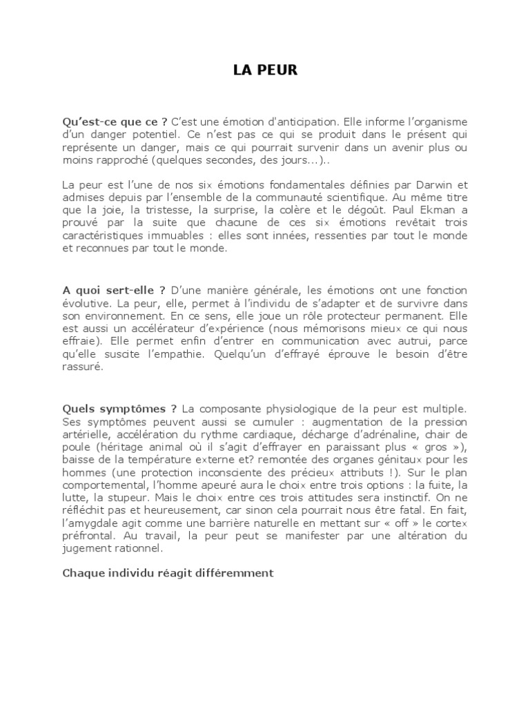 Comprendre la peur fondamentale | PDF | Peur | Émotions
