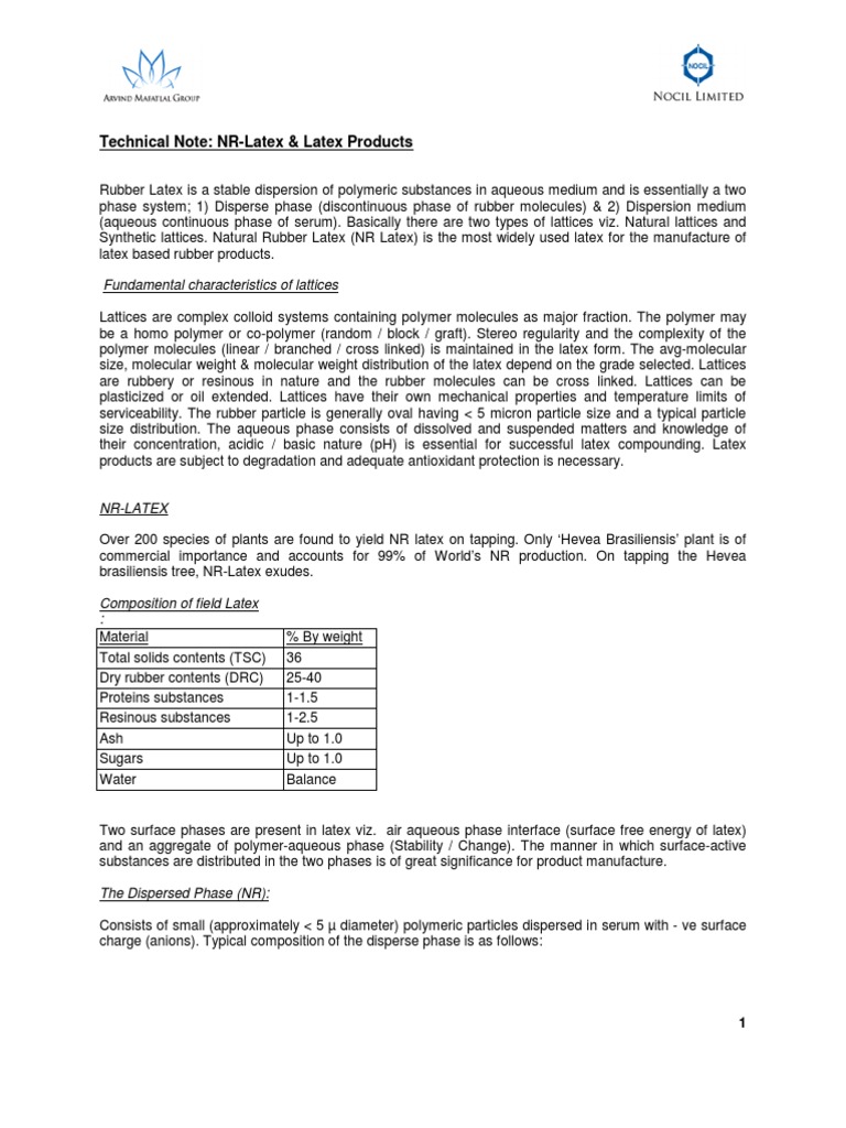 Technical Note: NR-Latex & Latex Products: Fundamental Characteristics ...