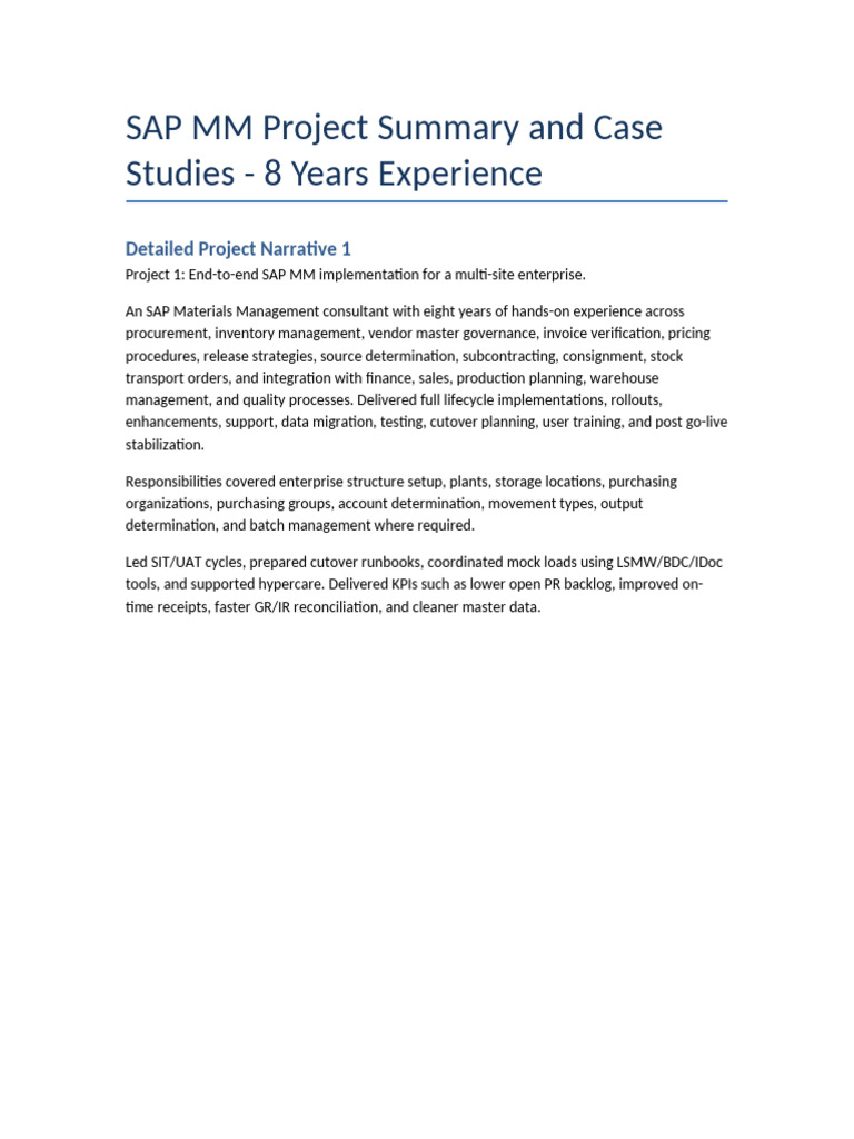 SAP MM Project Summary Scribd Ready | PDF | Warehouse | Inventory