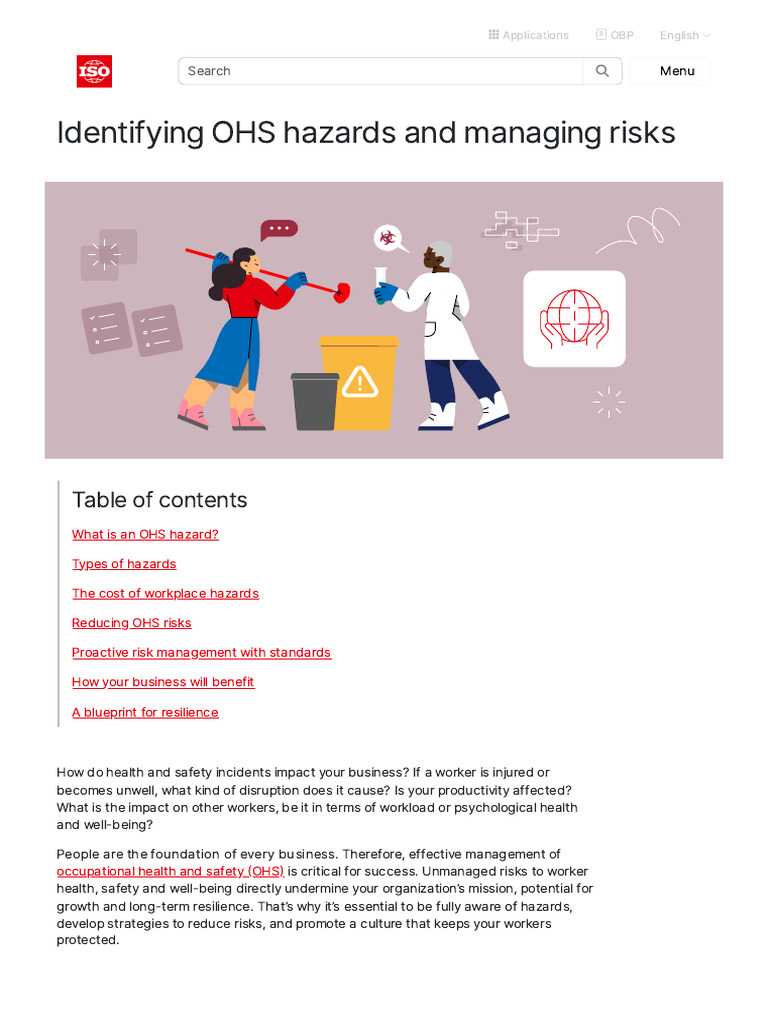ISO - Identifying OHS Hazards and Managing Risks | PDF | Occupational ...