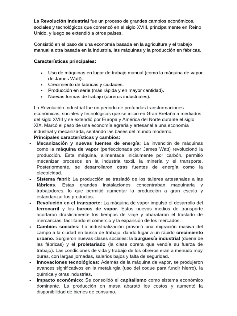 La Revolución Industrial Fue Un Proceso de Grandes Cambios Económicos ...