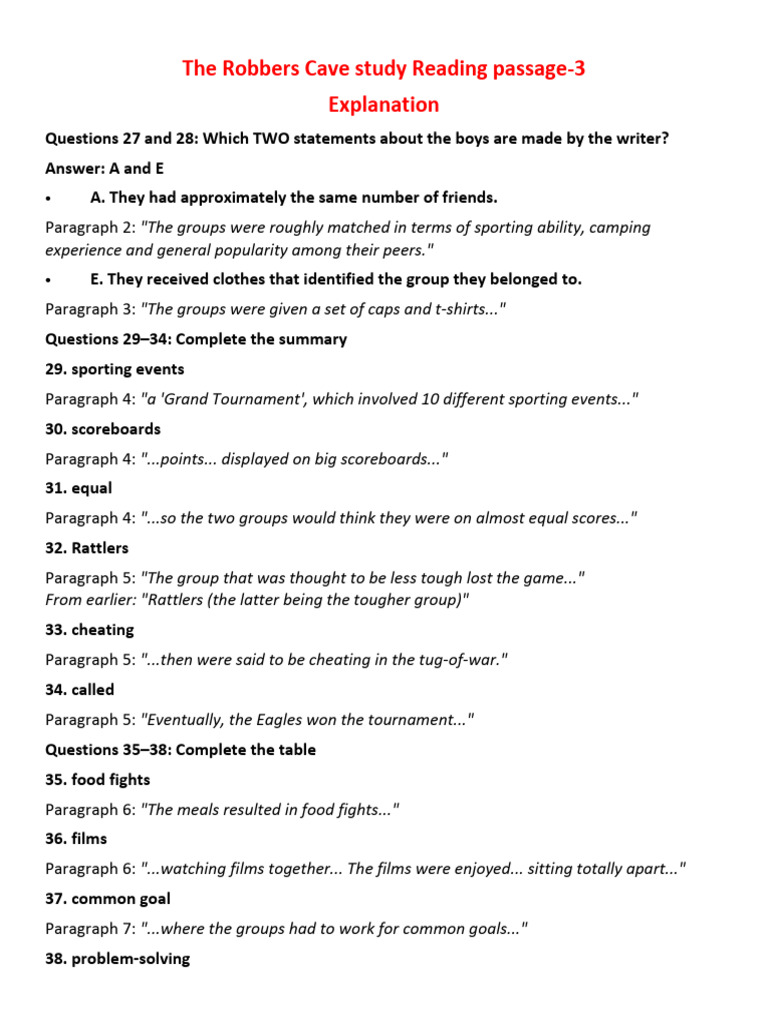 The Robbers Cave Study Reading Passage Explanation | PDF
