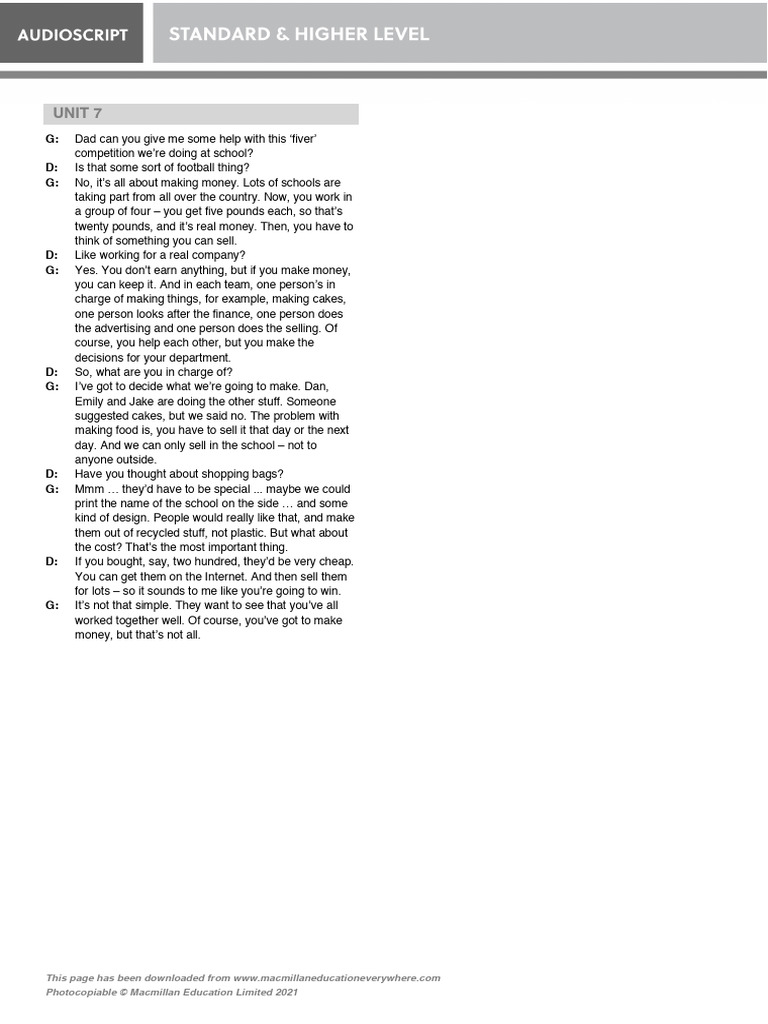 B1 U7 Test Audio Script | PDF