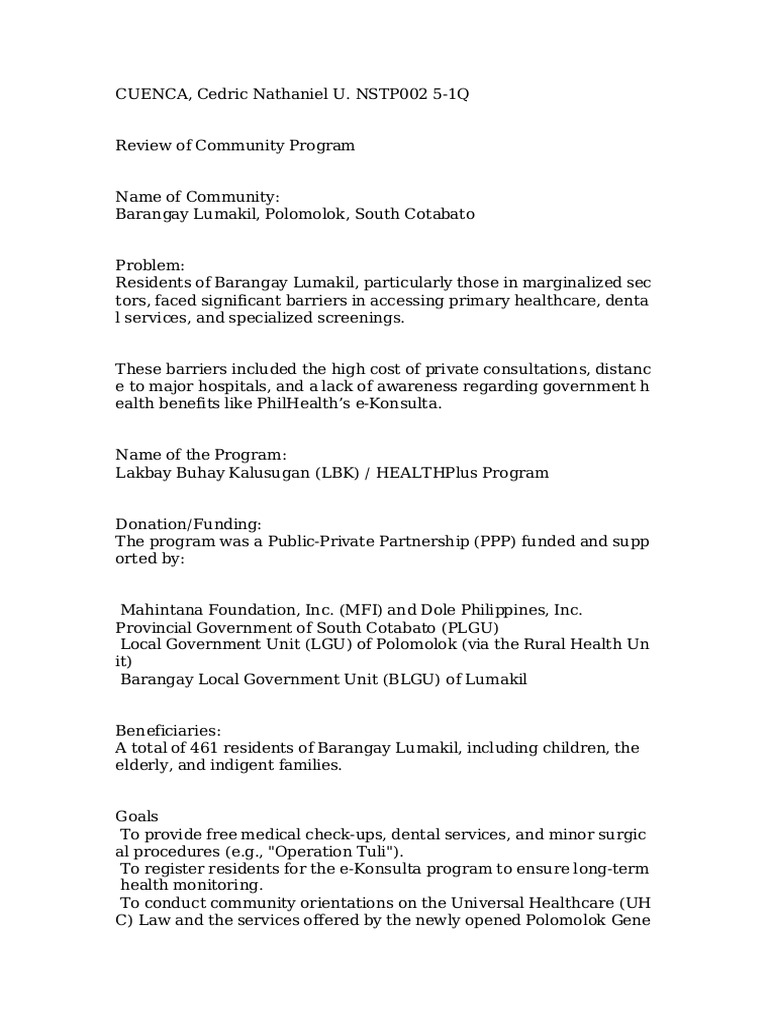 Review of Community Program | PDF | Tuberculosis | Health Care