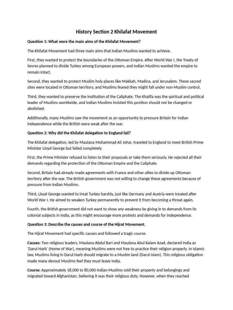 History Section 2 Khilafat Movement | PDF | Caliphate | Mahatma Gandhi