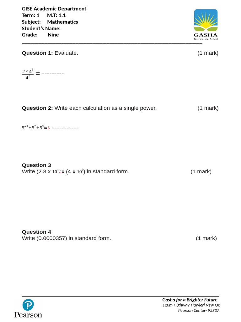 Minute Test Template Grade 9 | PDF