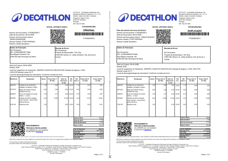 Decathlon Invoice PT5FFYKRF9G5 | PDF | Imposto sobre Valor Agregado ...