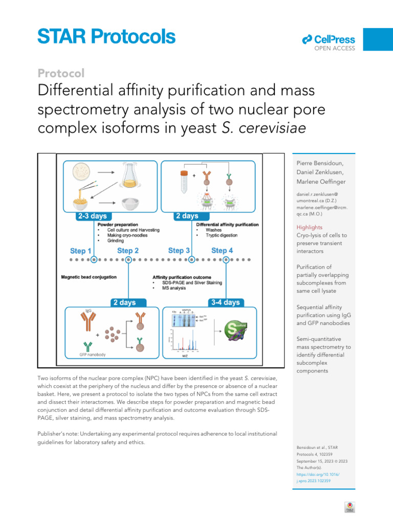 Differential Affinity Purification and Mass Spectrometry Analys 2023 ...