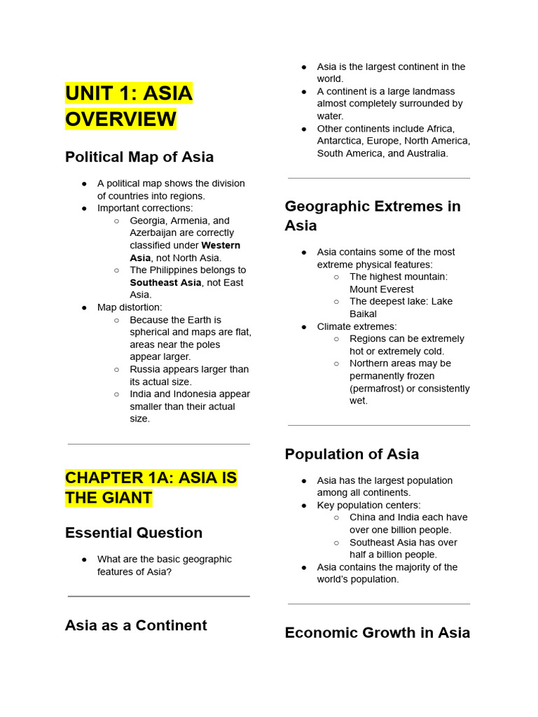 Unit 1_ Asia Overview | PDF | Asia | Central Asia