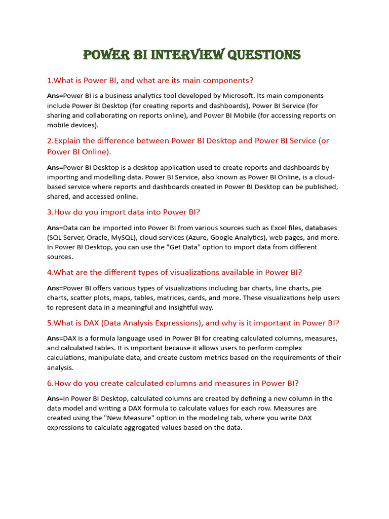 ⭐ Power BI Interview Questions With Answers | PDF | Databases | Data ...