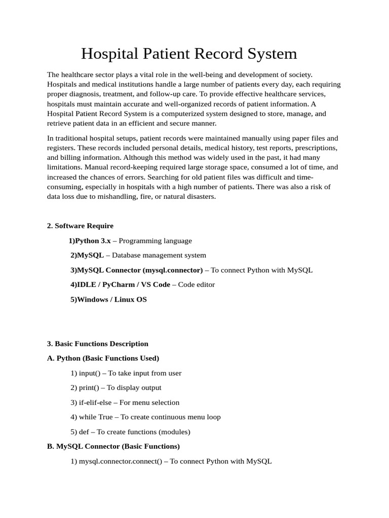 Hospital Patient Record System | PDF | Databases | Medical Record